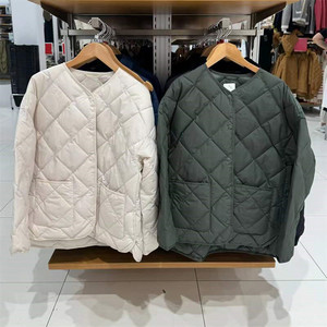 日单女装秋冬空气棉服休闲茄克外套菱形格圆领夹克宽松棉衣469864