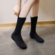曼三中筒女靴袜靴春秋弹力平底针织高个子新款 瘦瘦靴低跟粗腿短靴