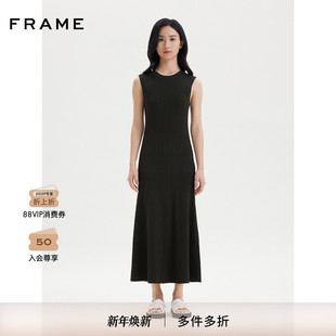FRAME女士黑色无袖 针织连衣裙收腰长裙法式