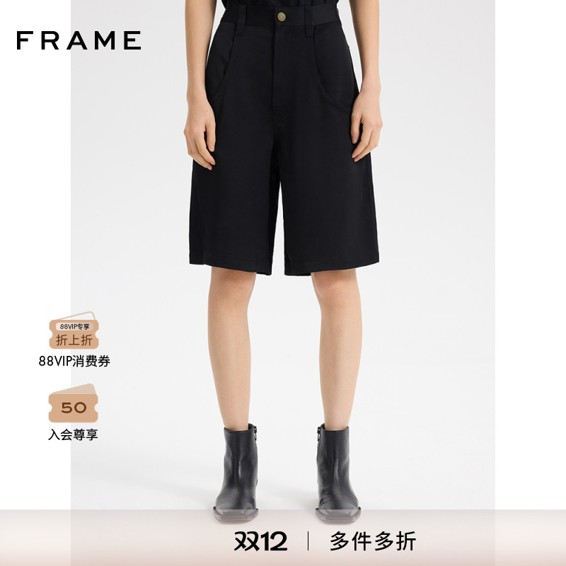 FRAME女士新年款黑色五分裤休闲裤简约气质