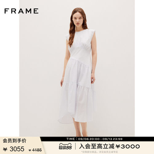 FRAME女士无袖度假风淡蓝色A字连衣裙长裙