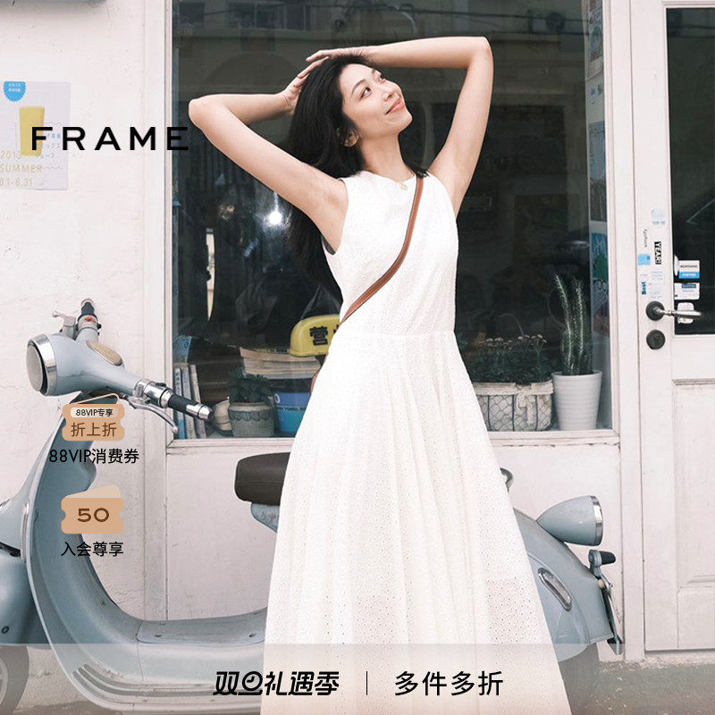FRAME女士圆领无袖背心长裙米白色连衣裙法式