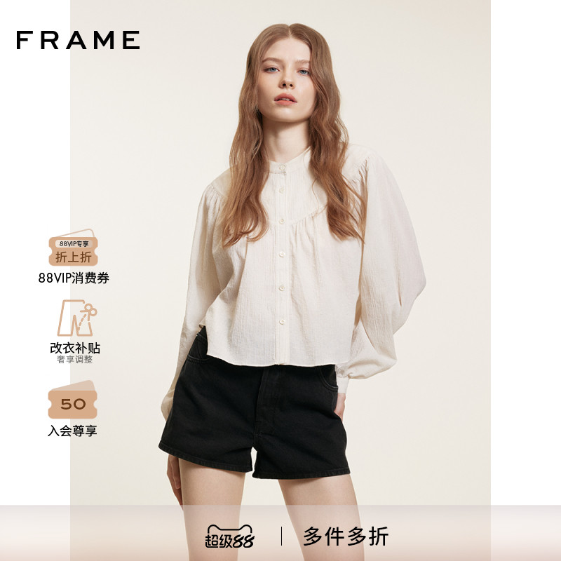 【博主同款】FRAME女士中腰A字水洗牛仔短裤 THE HANG 新品