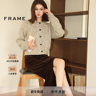 FRAME女士咖啡色中长款 复古 前开叉半身裙中长款