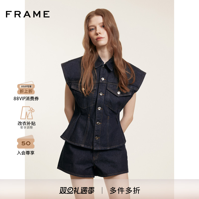 【2025新款】FRAME女士中腰A字水洗牛仔短裤 THE HANG