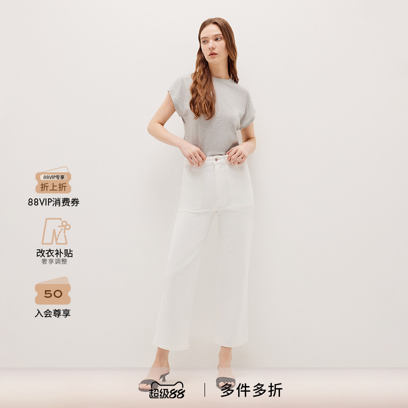 【2025新款】FRAME女士大口袋宽松白色直筒牛仔裤 美式复古