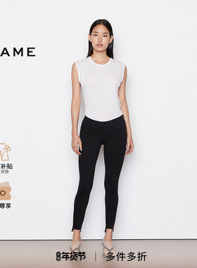 FRAME女士春秋黑白中腰高弹紧身牛仔裤裤脚毛边双色 LE SKINNY