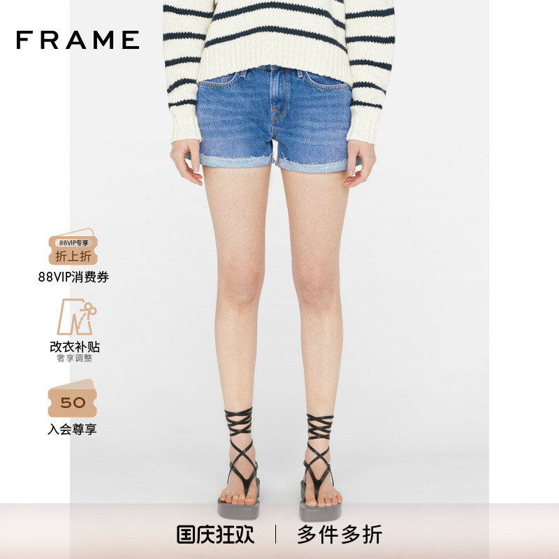 FRAME女士牛仔裤卷边短裤复古单宁LE GRAND GARCON