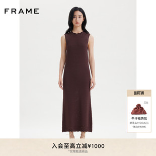 FRAME女士无袖 圆领花边连衣裙巧克力棕针织长裙