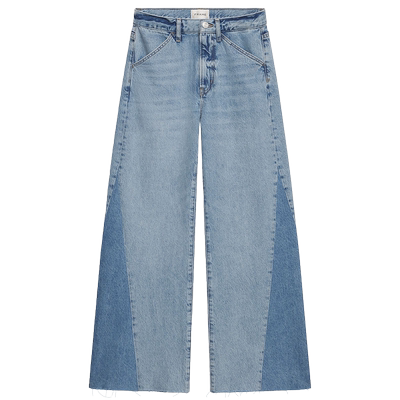 FRAME女士拼接毛边宽松阔腿牛仔裤baggy palazzo