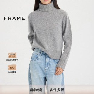FRAME女士宽松高领落肩羊绒内搭针织毛衣休闲上装 慵懒优雅