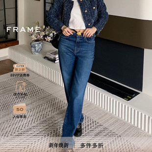 FRAME女士深蓝色水洗高腰直筒牛仔裤 ANKLE JANE