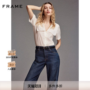 娃娃领大翻领荷叶边短袖 FRAME女士法式 新款 衬衫 2025夏季