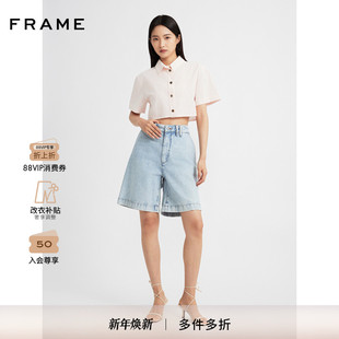 五分裤 FRAME女士浅蓝牛仔宽松牛仔短裤 接头休闲 2025新款