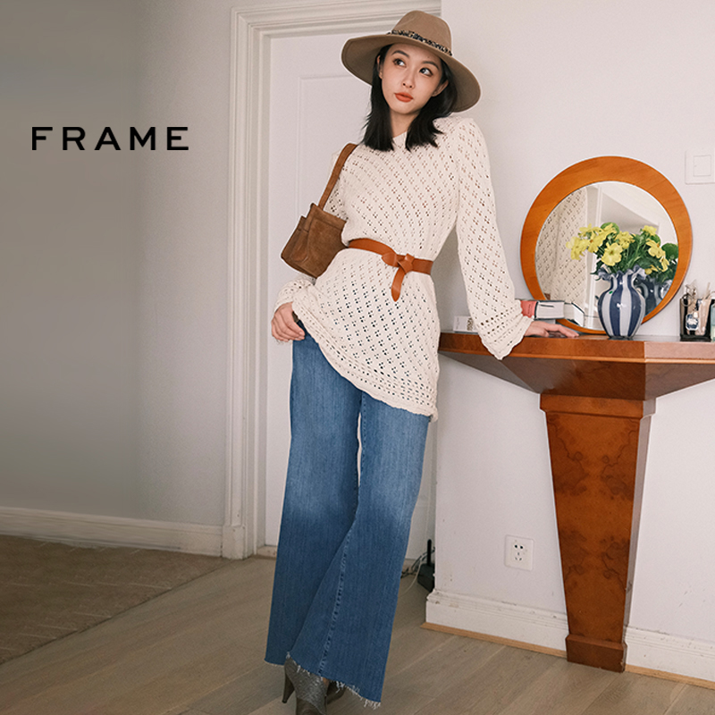 新款牛仔裤蓝色阔腿FRAME
