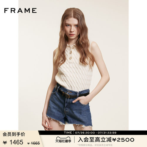 FRAME女士中腰毛边设计破洞牛仔短裤 THE HANG