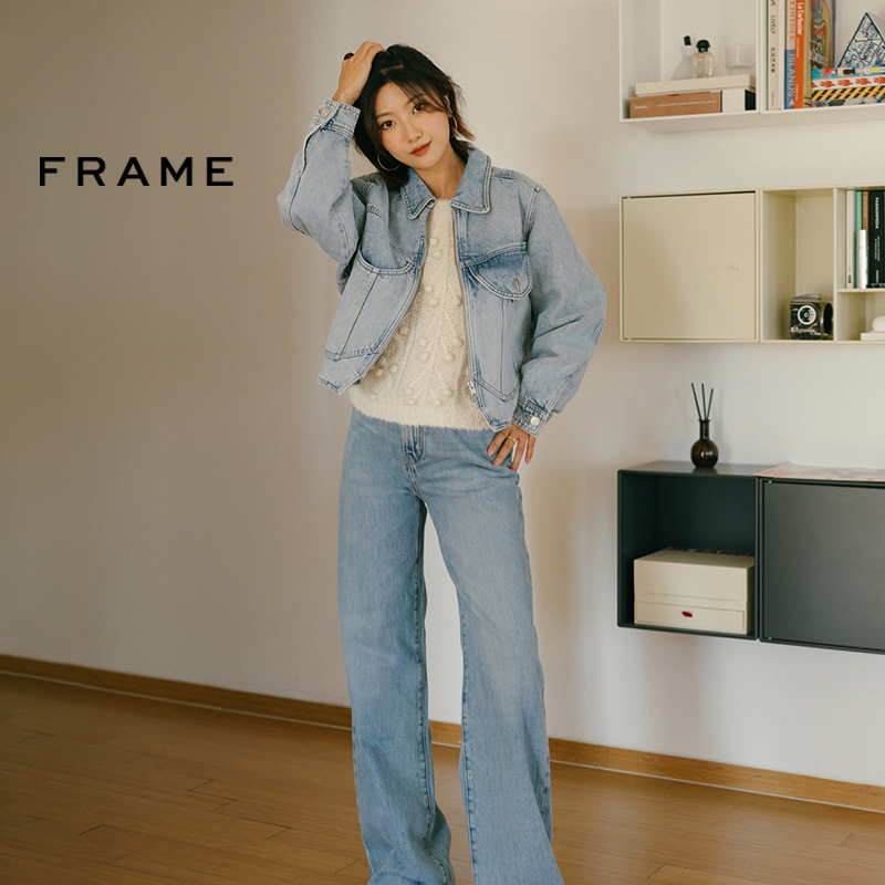 FRAME女士毛边阔腿直筒牛仔裤美式WIDE LEG JANE