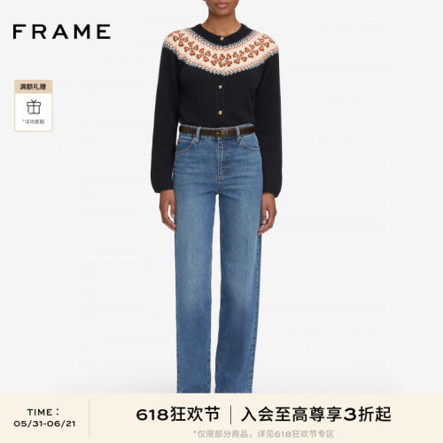 FRAME女士宽松百搭费尔岛圆领针织开衫毛衣上衣