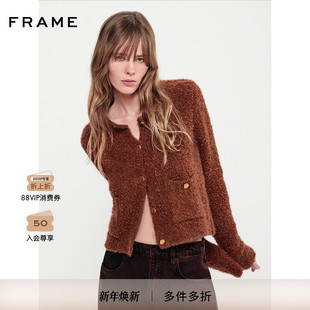 FRAME女士棕色小香风短款 毛衣 外套金色纽扣开衫