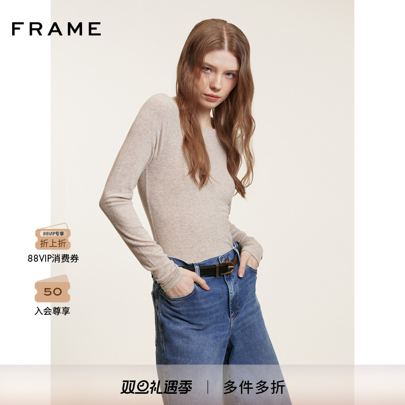 FRAME女士莫代尔混纺斜肩纽扣修身上衣T恤打底