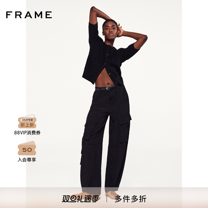 FRAME女士黑色宽松工装口袋休闲裤长裤