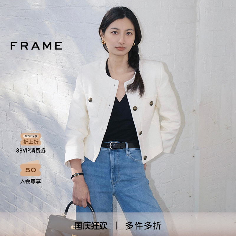 FRAME女士圆领短款外套夹克纽扣款时尚简约