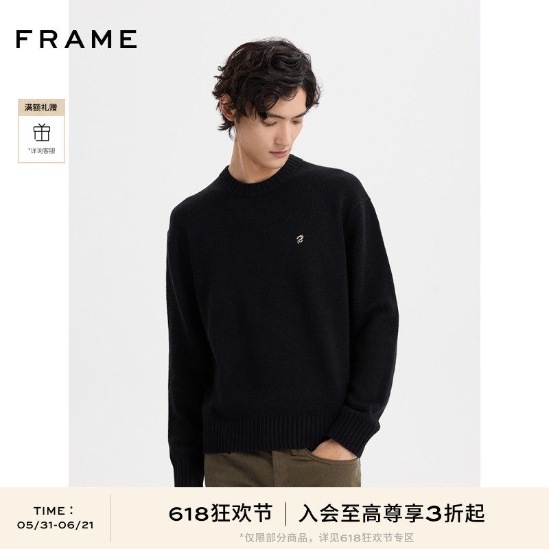FRAME男士龙年黑色羊绒圆领毛衣