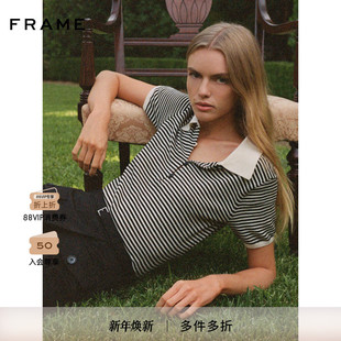 翻领条纹短袖 FRAME女士复古美式 新款 POLO上衣 2025秋季