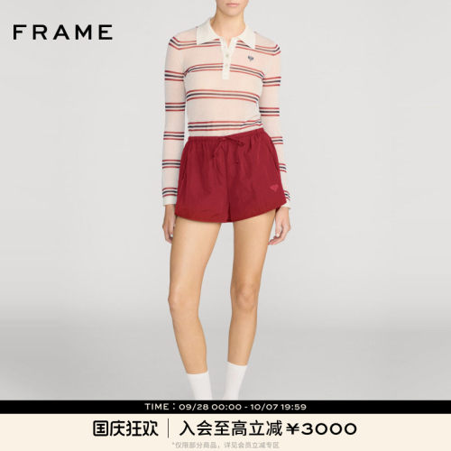 【秋季新品】FRAME女士网球POLO领复古学院风条纹长袖针织上衣