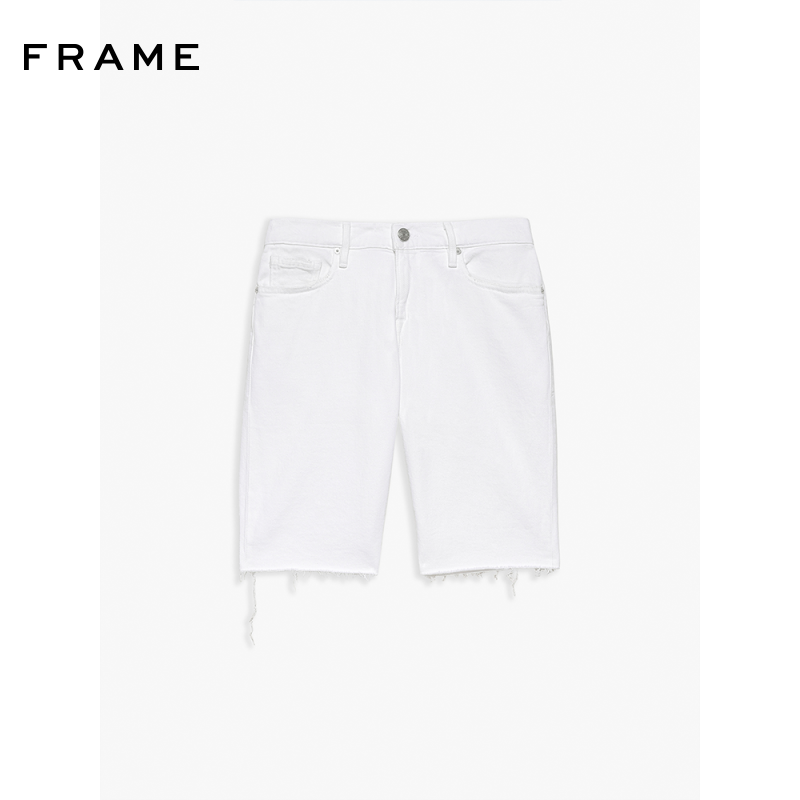 FRAME男士白色中腰直筒剪边牛仔裤短裤L'HOMME