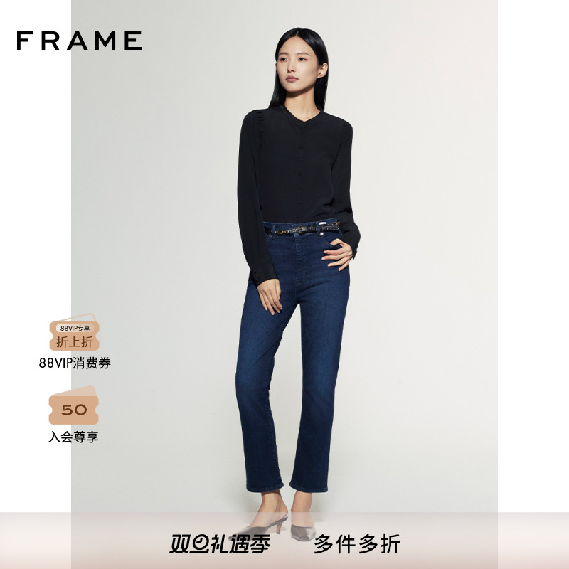 FRAME女士黑色长袖衬衫上衣基础内搭简约通勤