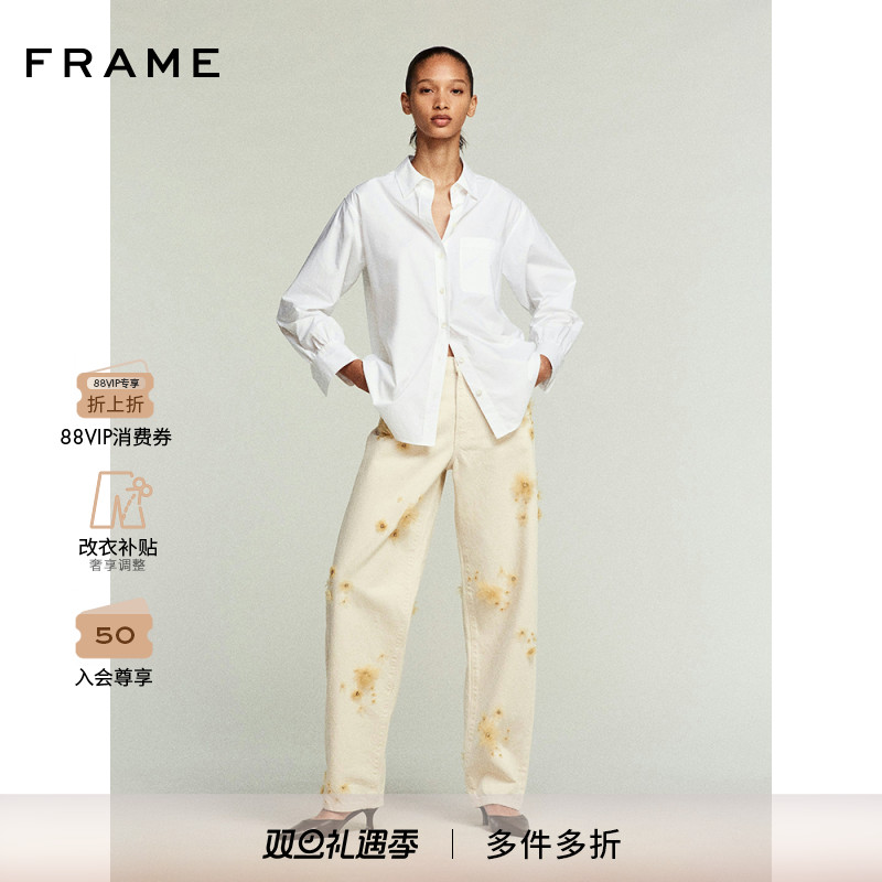 【2025新款】FRAME女士重工立体花朵装饰桶型牛仔裤 BARREL