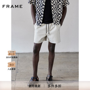 简约 宽松休闲阔腿时尚 FRAME男士 抽绳米色皮短裤