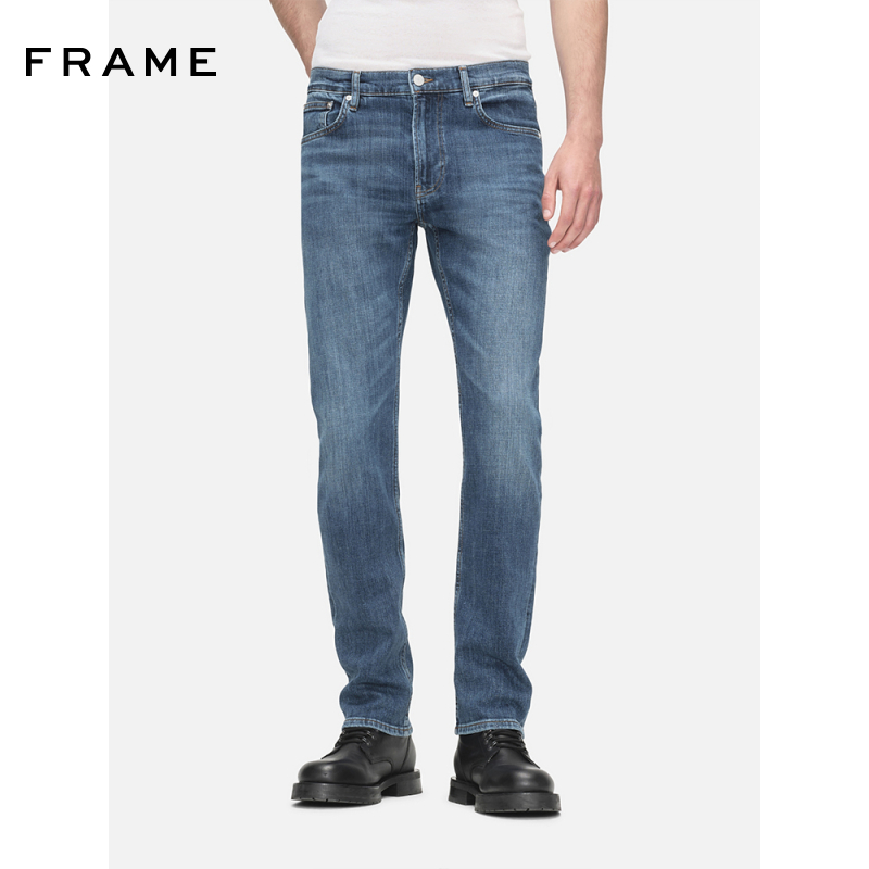 FRAME男士蓝色高腰直筒牛仔裤经典美式摩登