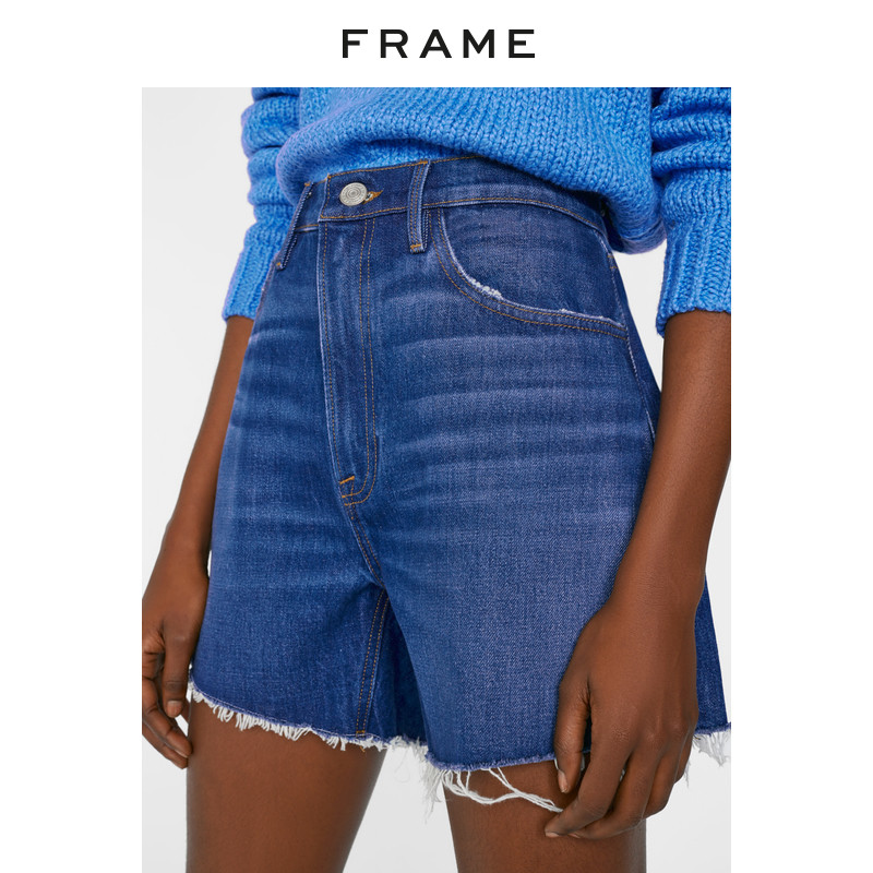 新品高腰牛仔短裤毛边