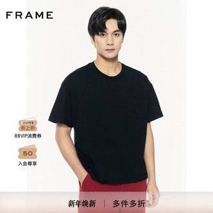 FRAME男士 上衣 黑色刺绣T恤半袖