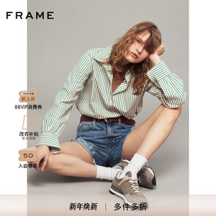 FRAME女士高腰浅蓝水洗牛仔短裤 复古 毛边剪裁美式