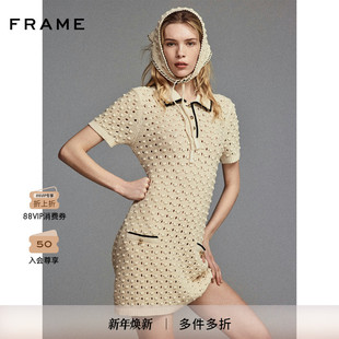 翻领POLO裙连衣裙 FRAME女士小香风钩织镂空短袖 2025新款