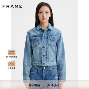 FRAME女士牛仔外套翻领短款 休闲复古 夹克修身