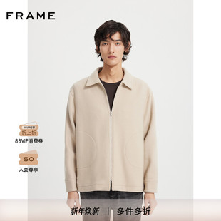 FRAME男士 米白色绵羊毛混纺夹克带拉链