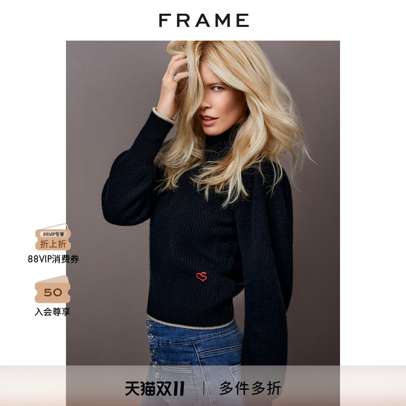 FRAME灯笼袖黑色山羊绒针织衫