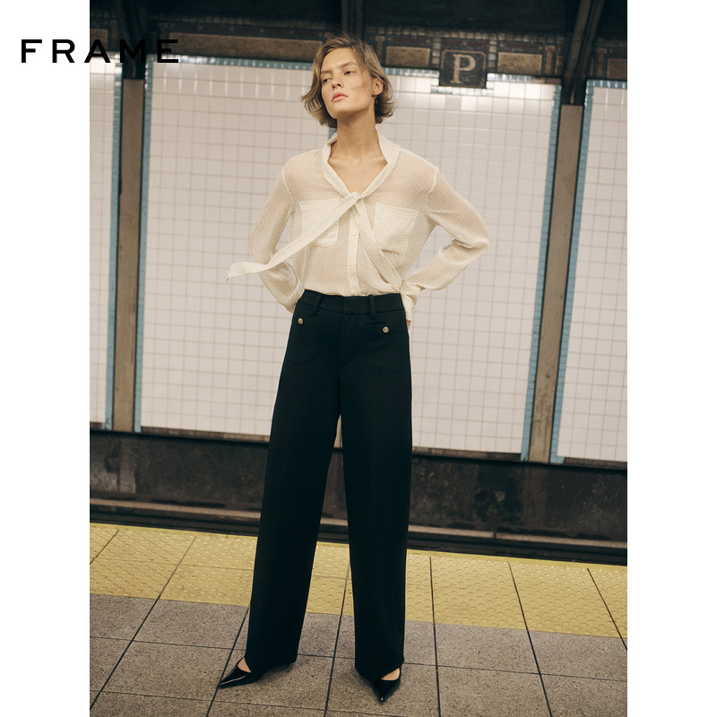 【2025秋冬新款】FRAME女士法式长袖波点系带短款气质设计感衬衫