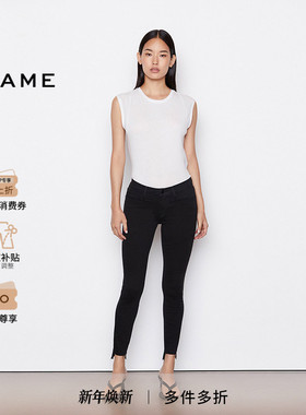 FRAME女士春秋黑白中腰高弹紧身牛仔裤裤脚毛边双色 LE SKINNY