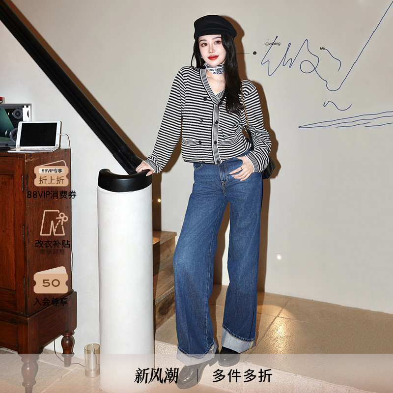 【博主同款】FRAME女士复古宽松休闲直筒牛仔裤  CUFFED WIDE