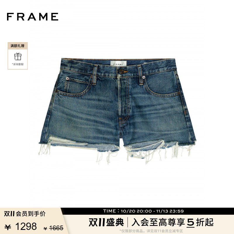 FRAME女士复古毛须边休闲牛仔短裤HANG SHORT