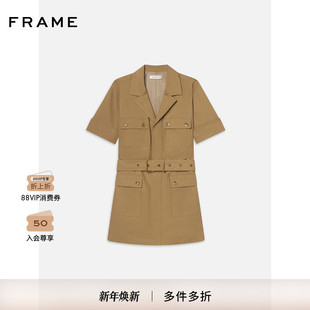 风翻领口袋短袖 FRAME女士工装 收腰连衣裙短裙 2025新款