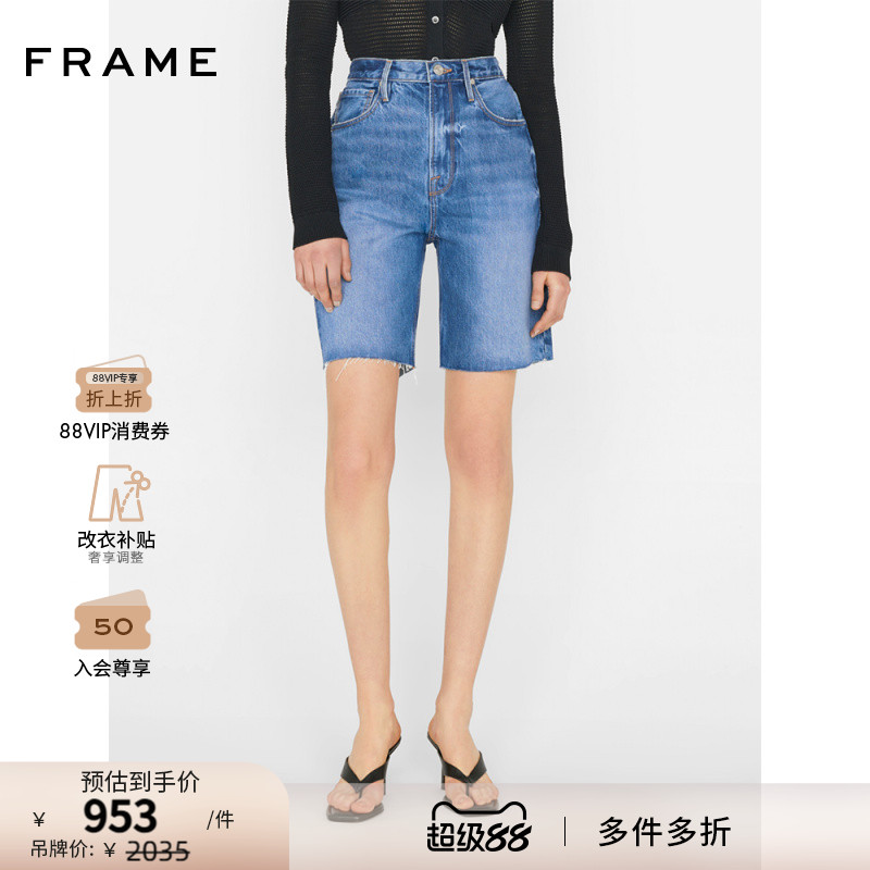 FRAME女士高腰牛仔裤百慕大短裤HIGH RISE