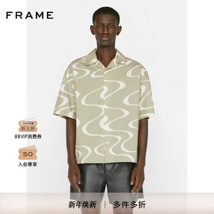 翻领抽象波浪图案短袖 半袖 轻薄 衬衫 FRAME男士