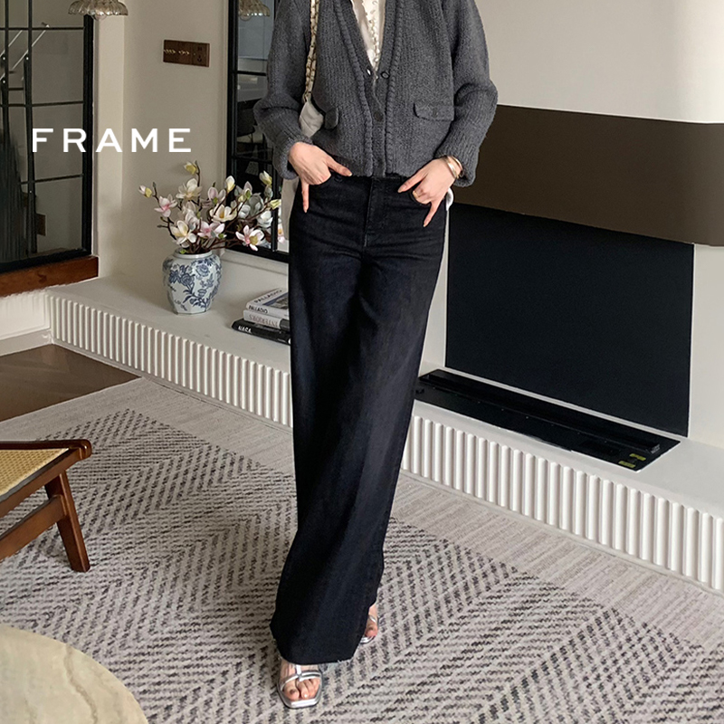 【秋冬新款】FRAME女士水洗阔腿牛仔裤毛边裤脚SLIM PALAZZO