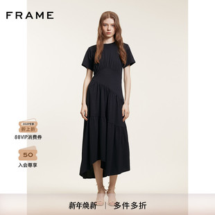 设计感抽褶长裙A字裙长裙连衣裙 FRAME女士短袖 2025新款